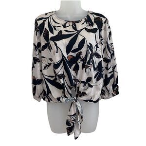 Sam & Lavi Small Blouse Floral Print Tie Up Front 3/4 Sleeve Top Leaf
